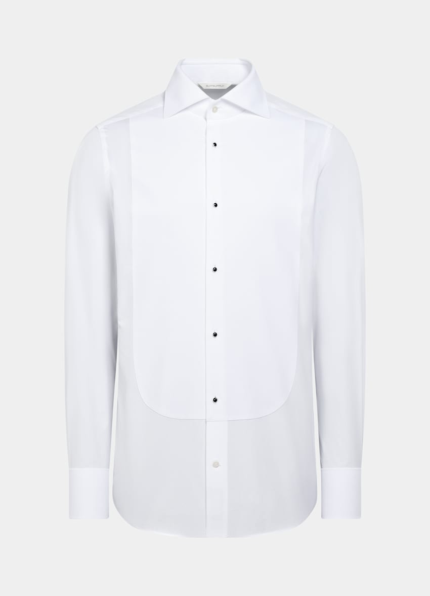 SUITSUPPLY Egyptian Cotton by Testa 1919 Srl, Italy White Piqué Tailored Fit Tuxedo Shirt
